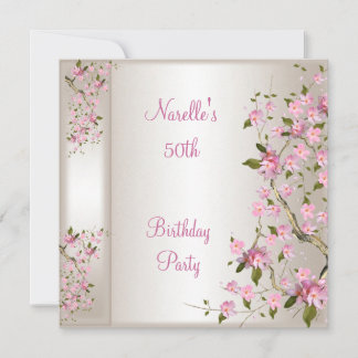 50. Geburtstagsparty Cream Silk Pink Blossom Einladung