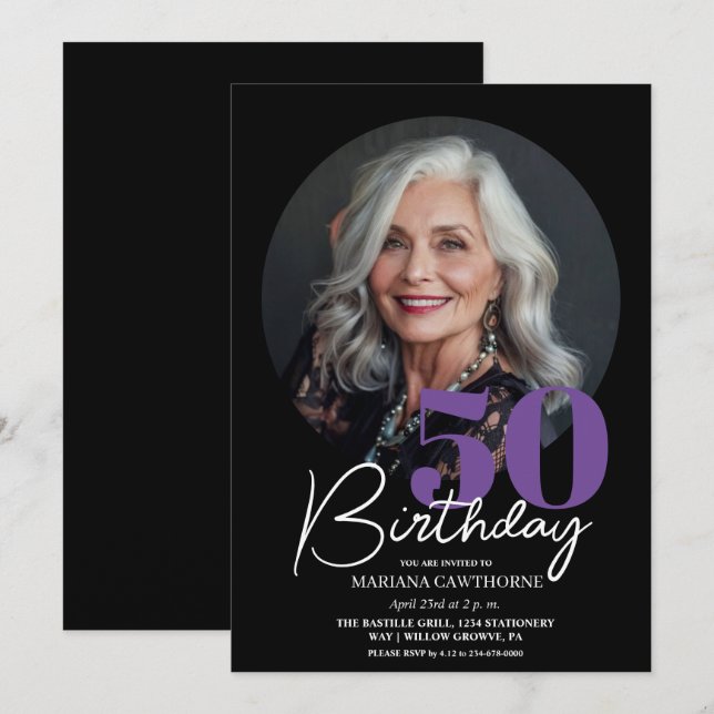 50. Geburtstagsparty Einladung Foto 50. Geburtstag (Vorne/Hinten)