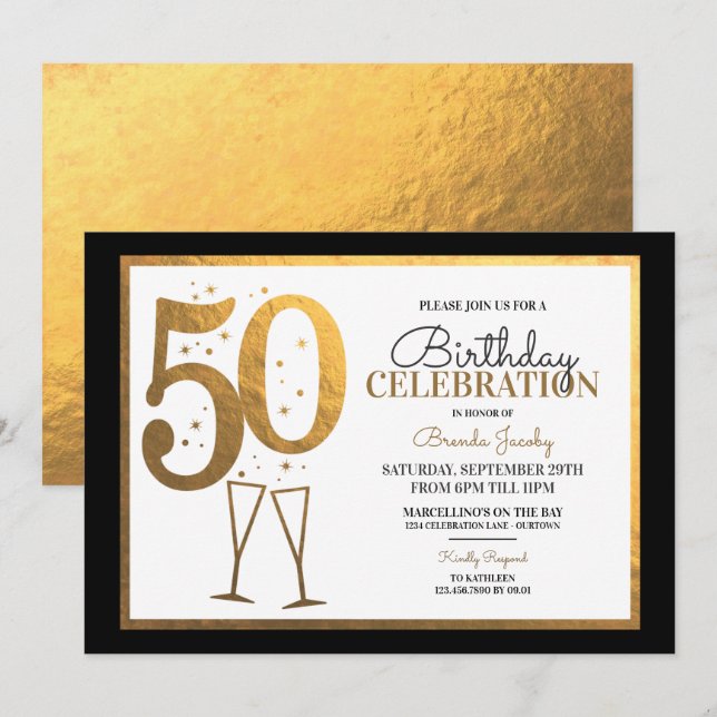 50. Geburtstagsparty Einladungen (Vorne/Hinten)