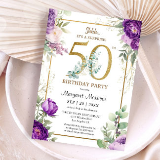 50. Geburtstagsparty Elegant Gold Lila Peony Einladung