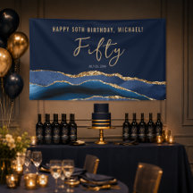 50. Geburtstagsparty Elegant Navy Blue Gold Agate