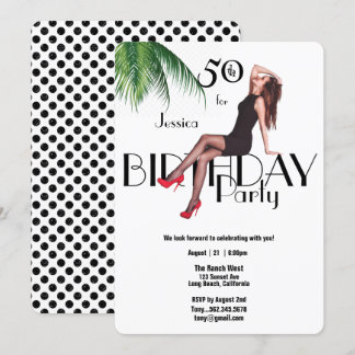 50. Geburtstagsparty Fashion Girl Palm Blätter Einladung