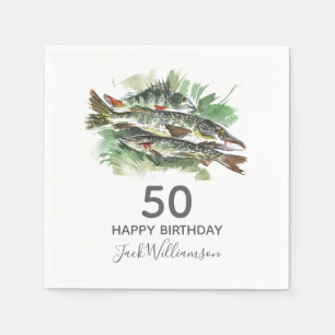 50. Geburtstagsparty Fischerei Aquarellfisch Serviette