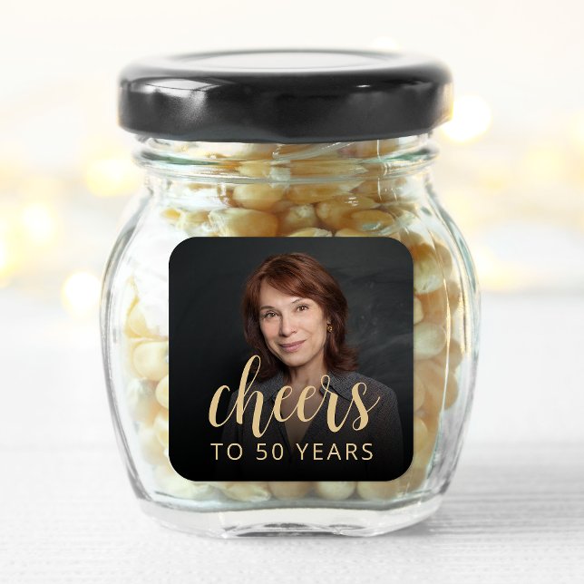 50. Geburtstagsparty Foto Cheers Quadratischer Aufkleber (Von Creator hochgeladen)