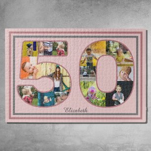 50. Geburtstagsparty Foto Collage Dusty Blush Pink Puzzle