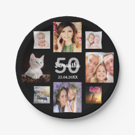 50. Geburtstagsparty Foto Collage Schwarz Pappteller