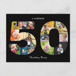 50. Geburtstagsparty Foto Collage Schwarz-weiß Postkarte
