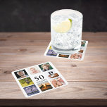 50. Geburtstagsparty Foto Collage Typ Rechteckiger Pappuntersetzer<br><div class="desc">Ein Untersetzer für eine 50. Geburtstagsfeier für einen Typ,  der sein Leben mit einer Collage von 8 eigenen Fotos feiert. Vorlagen für 50 Jahre und ein Datum. Geburtsdatum oder Geburtsdatum des Party. Schwarze Buchstaben. Weißer Hintergrund.</div>