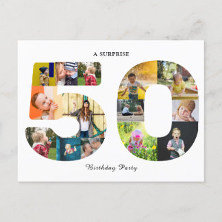 50. Geburtstagsparty Foto Collage White Postkarte