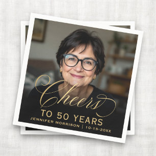 50. Geburtstagsparty Foto Gold Script Cheers Serviette