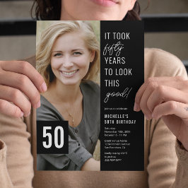 50. Geburtstagsparty Foto in Schwarz und Weiß Einladung