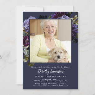 50. Geburtstagsparty Foto Moody Lila Floral Einladung