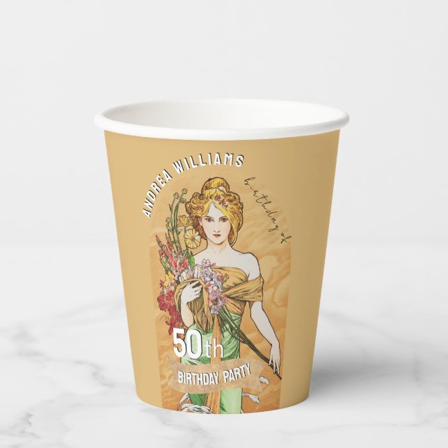 50. Geburtstagsparty, Frühlingsgöttin, Vintage Kun Pappbecher (Vorderseite)