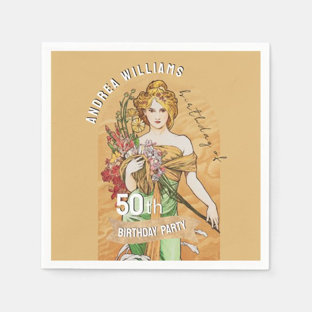 50. Geburtstagsparty, Frühlingsgöttin, Vintage Kun Serviette (Vorderseite)