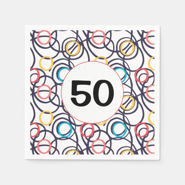 50. Geburtstagsparty Funky Doodles Serviette (Vorderseite)