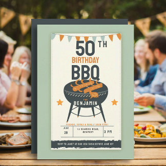 50. Geburtstagsparty für Männer GRILLEN Rustikal Einladung
