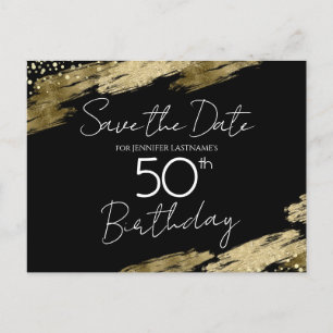 50. Geburtstagsparty Gold Black Save the Date Postkarte