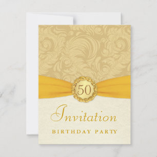 50. Geburtstagsparty - Gold Damask mit Monogram Einladung