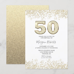 50. Geburtstagsparty: Gold Glitzer Mens oder Damen Einladung