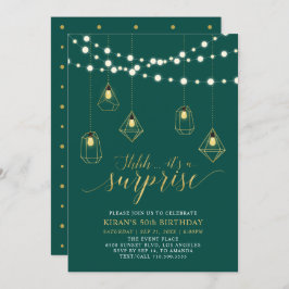 50. Geburtstagsparty: Gold & Green Modern Überrasc Einladung