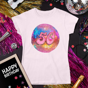 50. Geburtstagsparty Gold Pink Glitzer Disco Ball T-Shirt