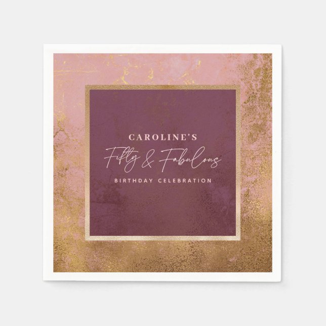 50. Geburtstagsparty Gold & Pink Serviette (Vorderseite)