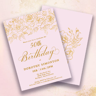 50. Geburtstagsparty Gold Rose Blumenrot Rosa Einladung