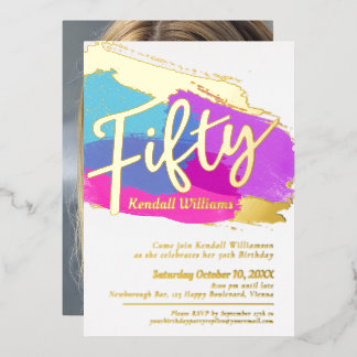 50. Geburtstagsparty Goldfolie Foto abstrakte Kuns Folieneinladung