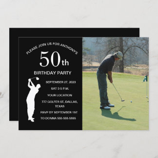 50. Geburtstagsparty Golfer Black Par Golf Foto Einladung