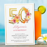 50. Geburtstagsparty Hübsch Blumengoldnummer 50 Einladung<br><div class="desc">50. Geburtstagsfeier mit Goldnummer 50 mit hübschen Blume geschmückt. Feminines und elegantes Design mit floralen Aquarellbildern in Rosa-Gelb-Orange und lila. Ideal für 50-jährige Geburtstagsfeiern,  Frühjahr- oder Sommergeburtsessen,  Garden Tee Party etc.</div>