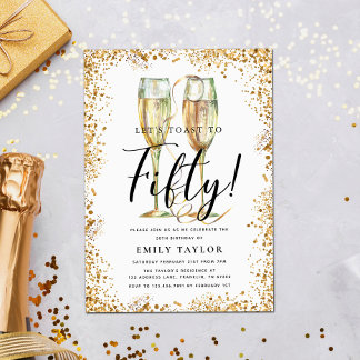 50. Geburtstagsparty im Gold Glitzer Einladung