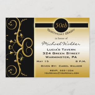 50. Geburtstagsparty in elegantem Schwarz und Gold Einladung