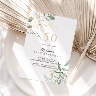 50. Geburtstagsparty in Gold Green Foliage Einladung