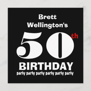 50. Geburtstagsparty Individuelle Name Schwarz-wei Einladung