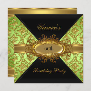 50. Geburtstagsparty Lime Green Gold Damask Einladung