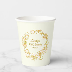 50. Geburtstagsparty Luxe Gold Rose White Pappbecher