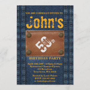 50. Geburtstagsparty Man, Invitation Denim Stil Einladung