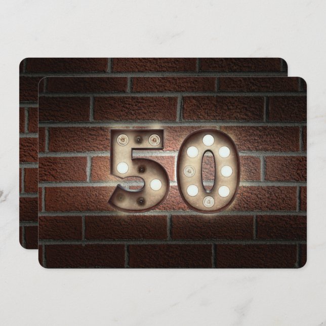 50. Geburtstagsparty-Markise auf Backstein Einladung (Vorne/Hinten)