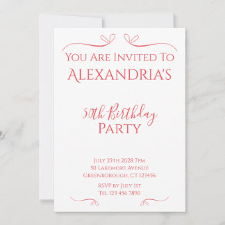 50. Geburtstagsparty Minimal Modern Pink Red Einladung