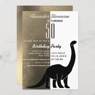 50. Geburtstagsparty mit Gold Black und White Dino Einladung