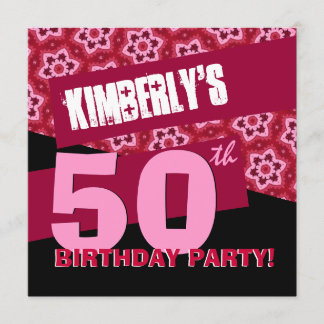 50. Geburtstagsparty Modern Red Black Pink G32 Einladung