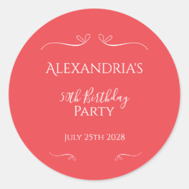 50. Geburtstagsparty Modernes Rosa Rot Runder Aufkleber
