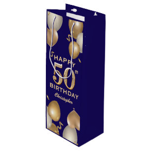 50. Geburtstagsparty Navy Blue and Gold Balloons Geschenktüte Für Weinflaschen