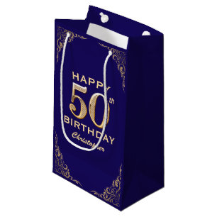 50. Geburtstagsparty Navy Blue and Gold Glitzer Kleine Geschenktüte