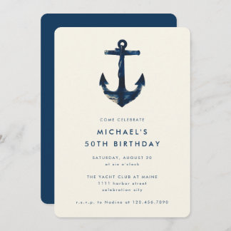 50. Geburtstagsparty Navy Blue Nautical Anchor Einladung