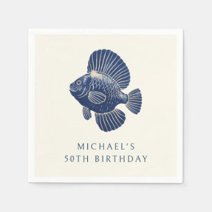 50. Geburtstagsparty Navy Blue Nautical Fish Serviette