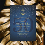 50. Geburtstagsparty Navy Blue Nautical Gold Anker Einladung<br><div class="desc">Nautical Navy Blue Gold Anker 50. Geburtstagsparty Party Einladungen.</div>