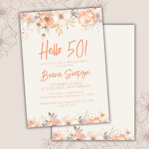 50. Geburtstagsparty Peach Ivory Floral Einladung