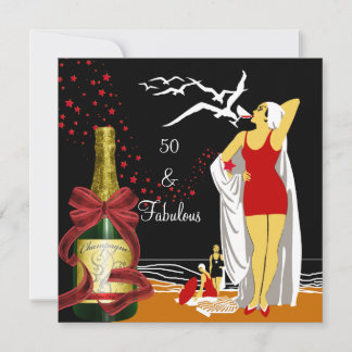 50. Geburtstagsparty Retro Diva Art Deko Red Black Einladung