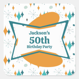 50. Geburtstagsparty Retro Mitte Jahrhundert jedes Quadratischer Aufkleber